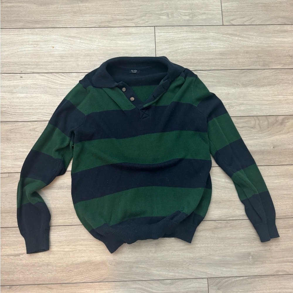 Brandy Melville John Galt Blue and Green Striped Collared Sweater